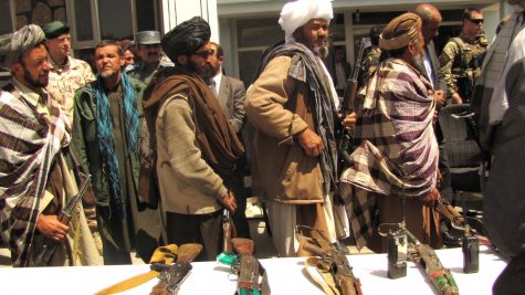 Taliban fighters move through Afghanistan.