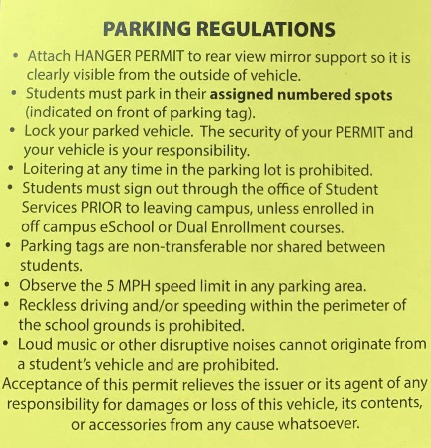 The staff implements specific safety regulations for on-campus student drivers in order to help prevent reckless driving in the parking lot. 