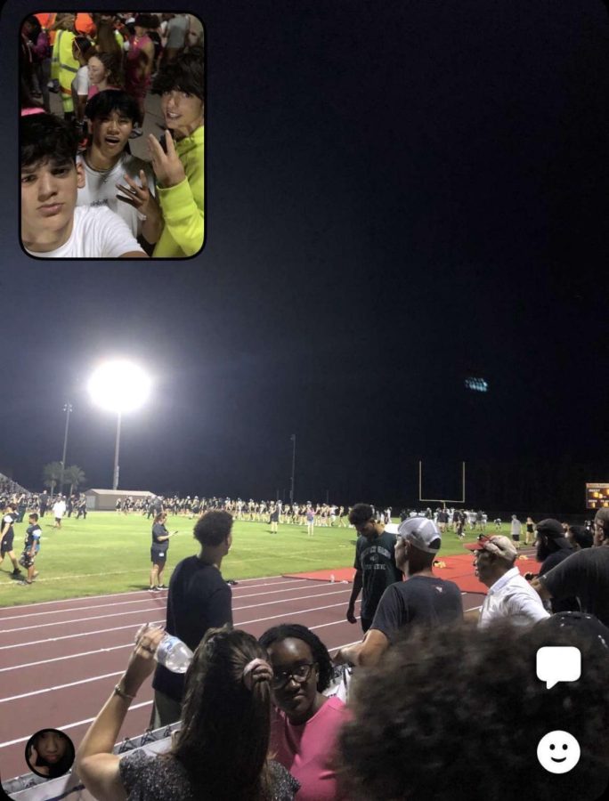 Melvi Ballabani (‘25) sits in the stands at the Mitchell football game on Aug. 26th against Gulf where Mitchell won 49-0. BeReal takes a photo using the front of his camera, and the back of his camera to show his surroundings at the game.
