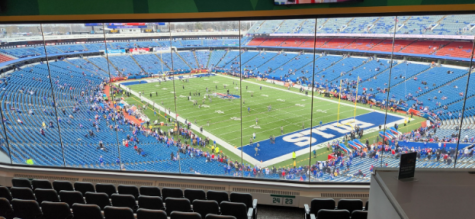 A photo is taken of the Buffalo Bills field and stadium taken from above in the M&T Bank Suite area. This game was against the Minnesota Vikings on Nov. 13,  at Highmark Stadium