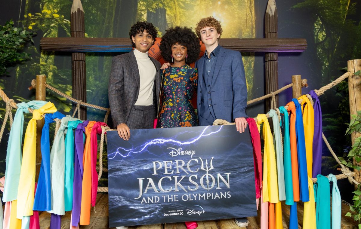 Actors stand in front of the premiere of the new Percy Jackson show